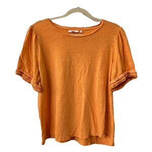 Chico's T-shirt Womens XL Linen Fringe Sleeve‎ Orange Boho